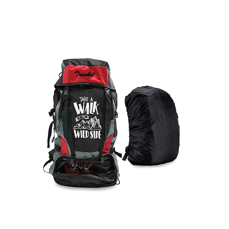 TRUNKIT Black & Red Printed 55 L Trekking Rucksack With Shoe Compartment