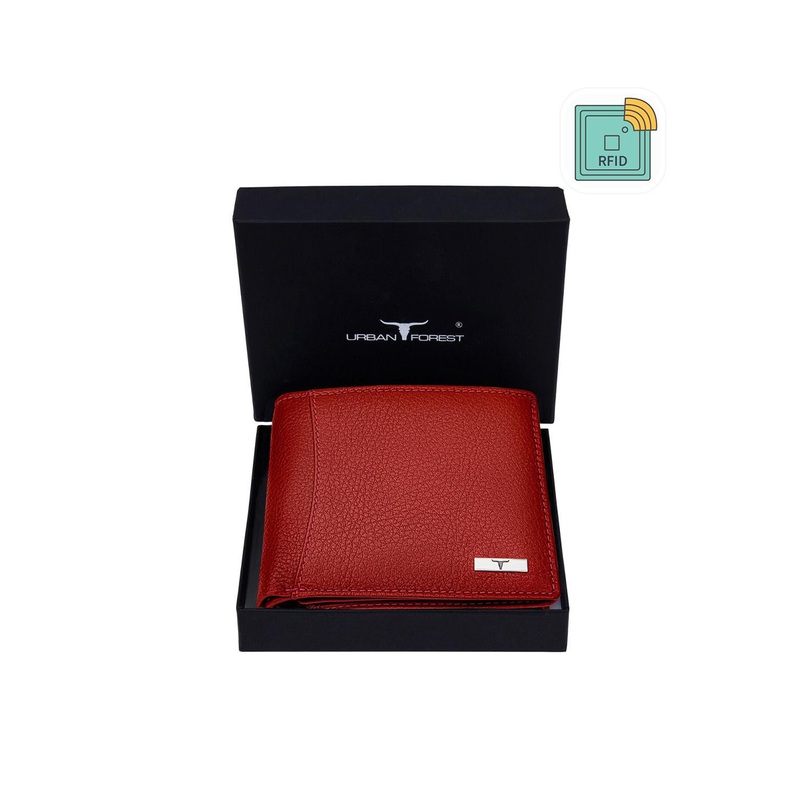 URBAN FOREST Men Red Leather Two Fold Wallet