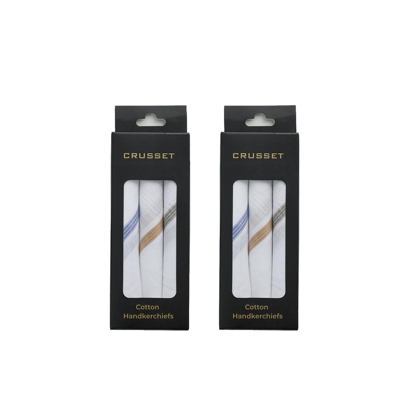 CRUSSET Men Set of 6 White Striped Handkerchiefs