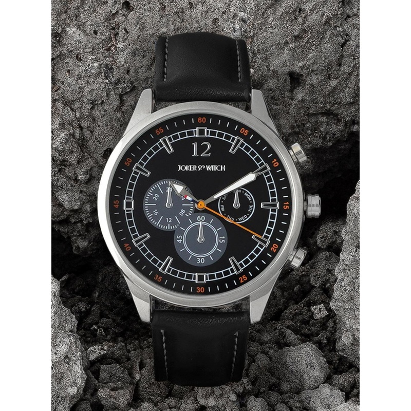 JOKER & WITCH Men Black Embellished Dial & Leather Bracelet Style Straps Analogue Watch AMWW466