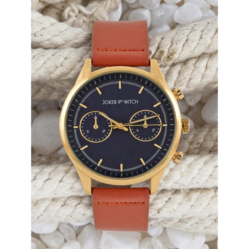 JOKER & WITCH Men Blue Embellished Dial & Brown Leather Straps Analogue Watch