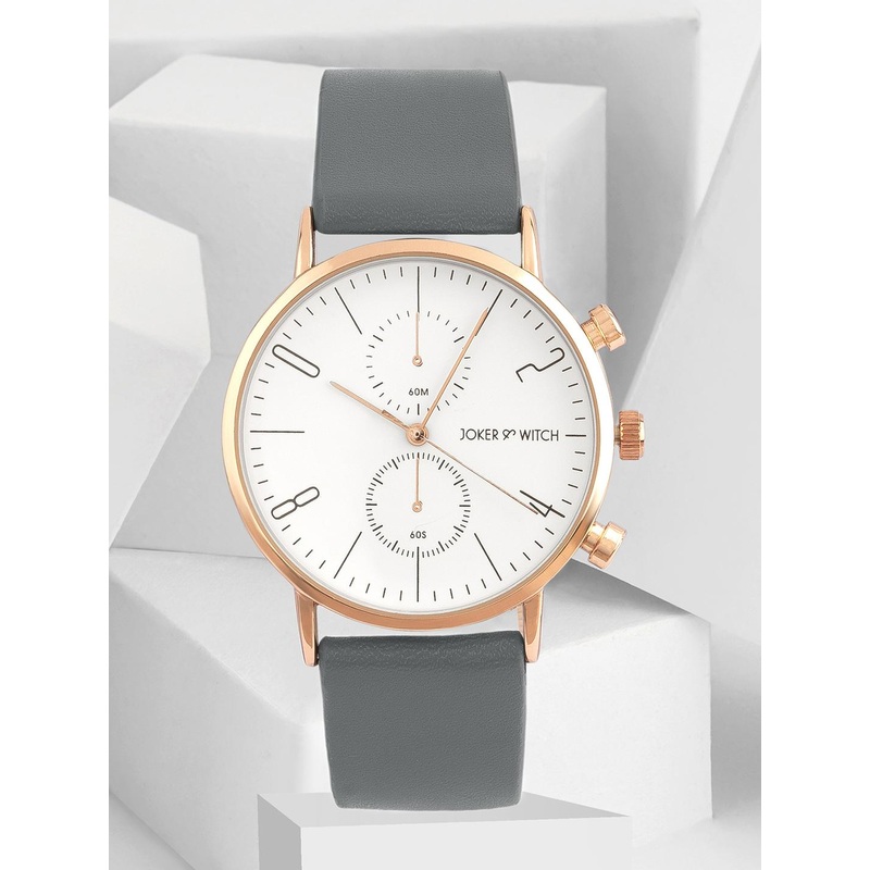 JOKER & WITCH Men White Dial & Grey Leather Straps Analogue Watch-AMWW463