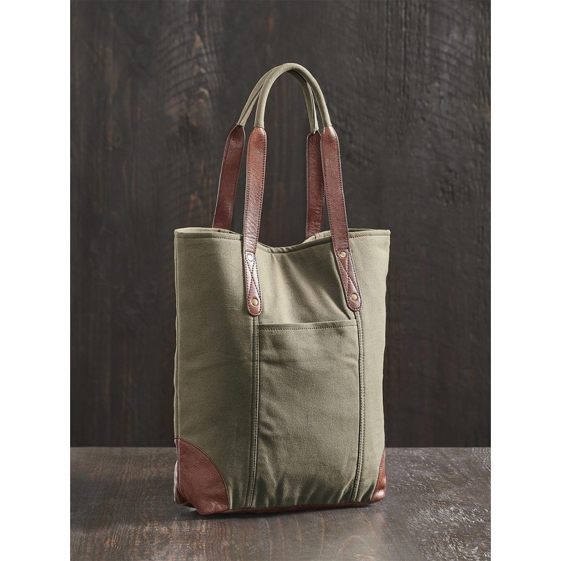 Mona B Brown Oversized Shopper Moss Upcycled Canvas Tote Bag