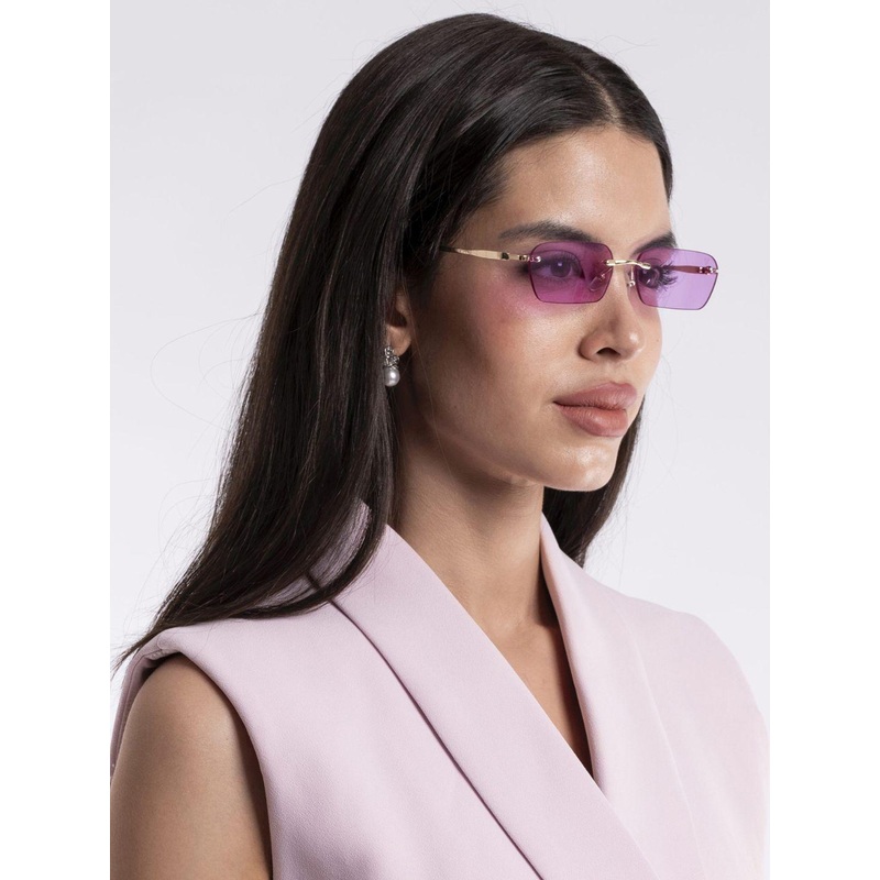 Voyage Unisex Purple Lens & Gold-Toned Rectangle Sunglasses with UV Protected Lens