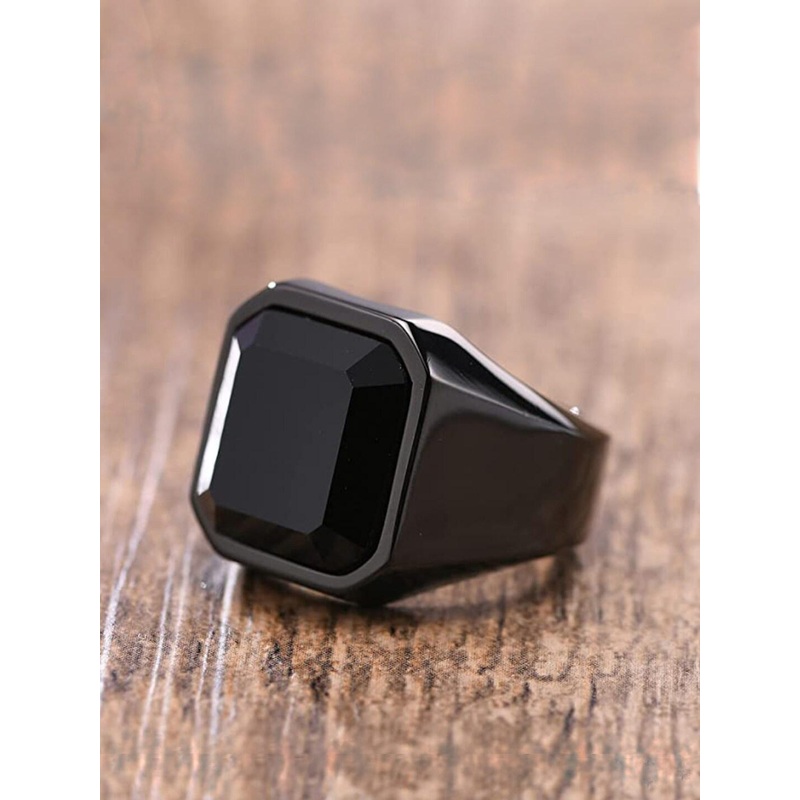 Yellow Chimes Men Black Stainless Steel Square Shaped Finger Ring
