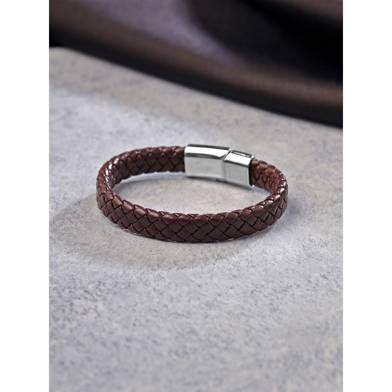 Yellow Chimes Men Brown Leather Wraparound Bracelet