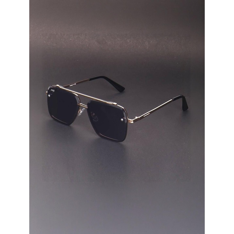 Arzonai Unisex Black Lens & Gold-Toned Square Sunglasses with UV Protected Lens