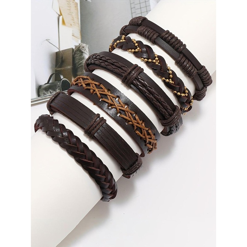 Bling Queen Unisex Set Of 6 Wraparound Leather Bracelets