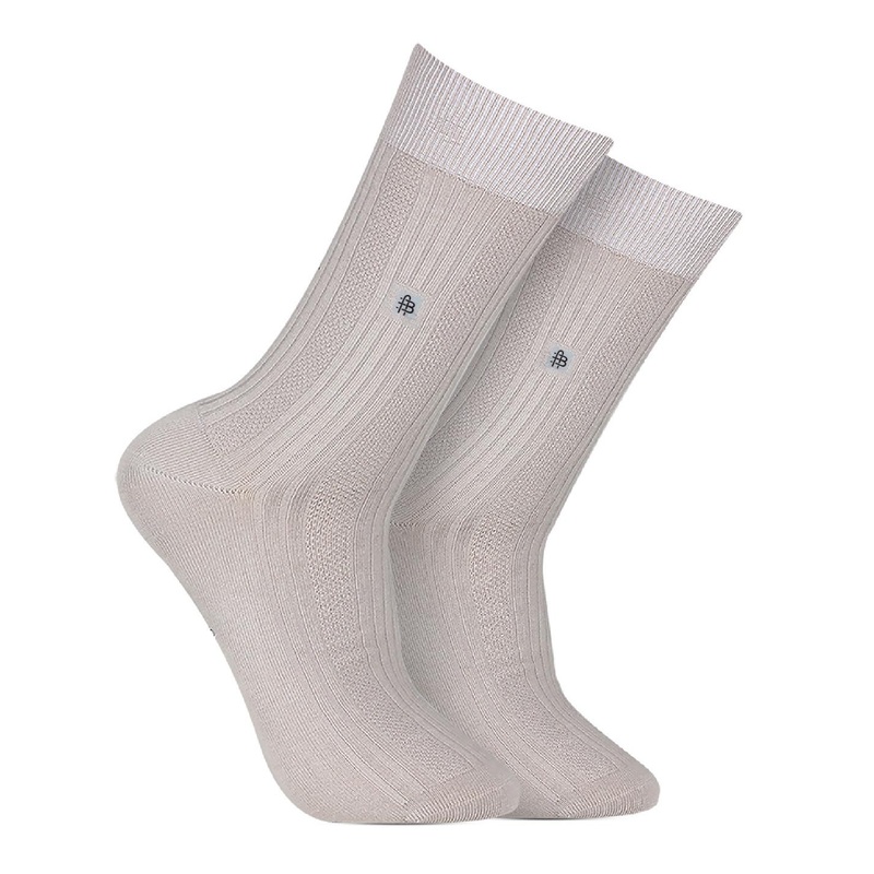 Bonjour Men Grey Ribbed Calf Length Formal Socks