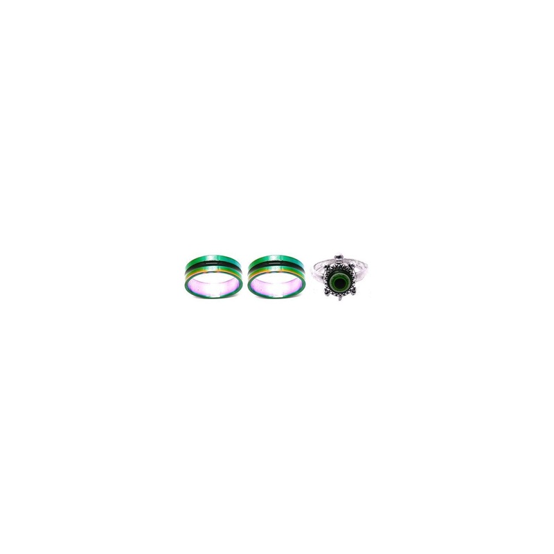 Dynamic Retail Global Set of 3 Rings for Men & Women, Multicolor-Green Alloy Ring ()