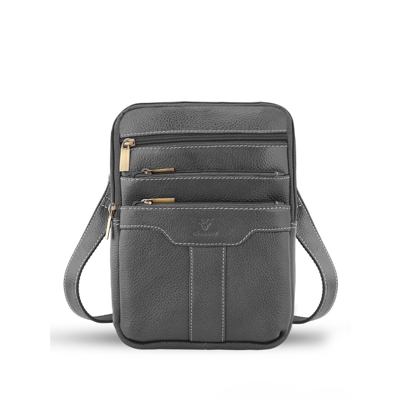 Goatter Unisex Textured Crossbody Zip Detail Leather Sling Bag