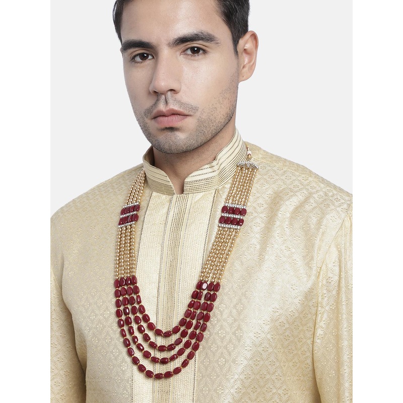 I Jewels Men Maroon Gold-Plated Layered Necklace