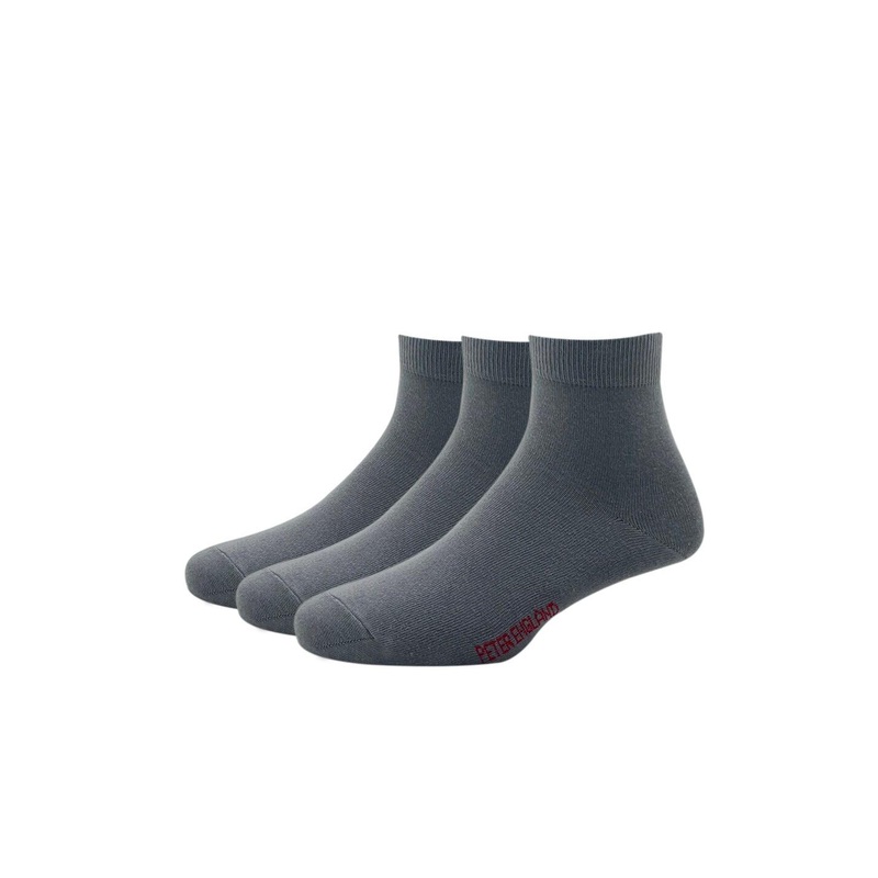 Peter England Men Grey Pack of 3 Cotton Above Ankle Length Socks