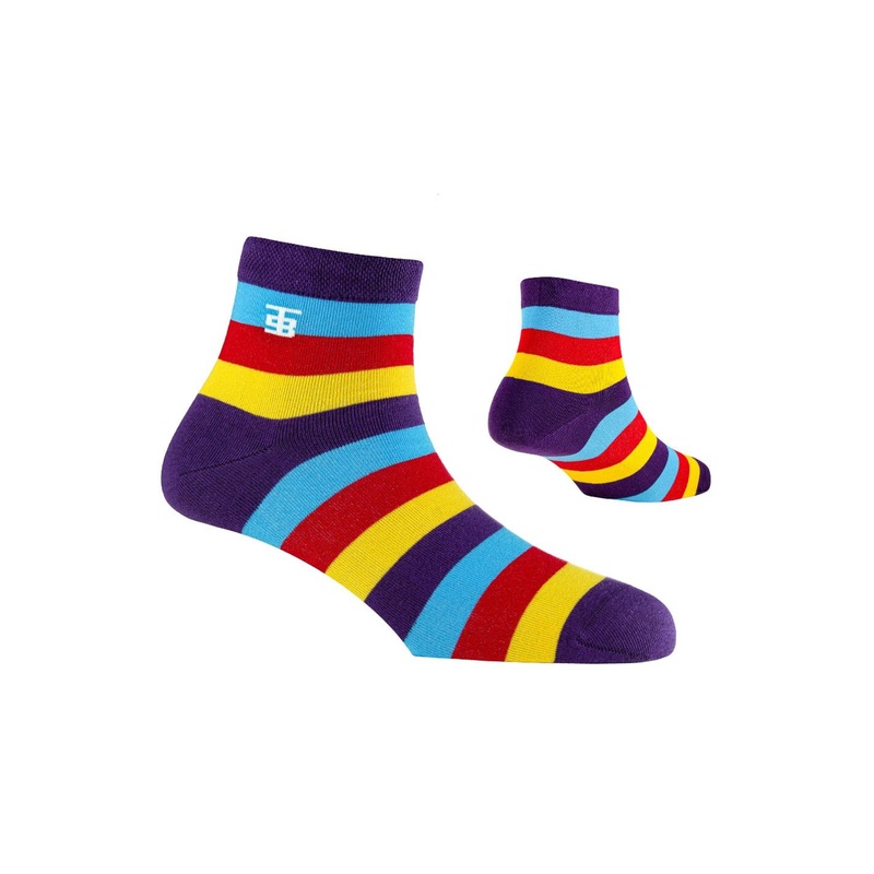 SockSoho Men Blue & Yellow Striped Ankle-Length Socks