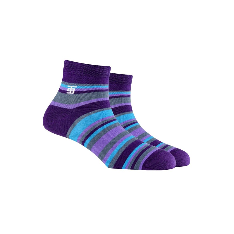 SockSoho Men Purple & Blue Striped Ankle-Length Socks