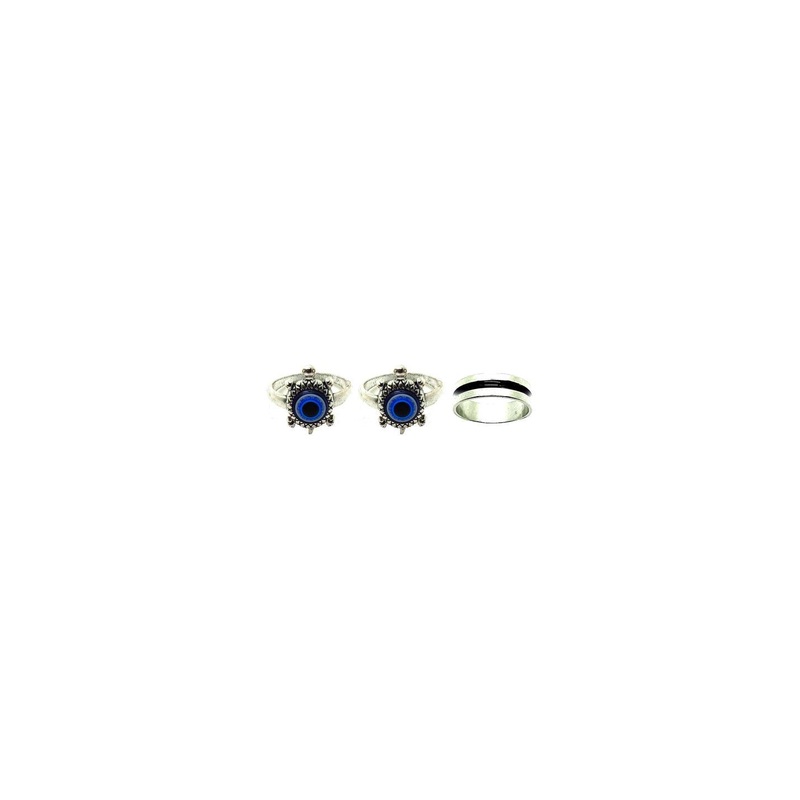 Dynamic Retail Global Set of 3 Rings for Men & Women, Blue-Green Alloy Ring ()
