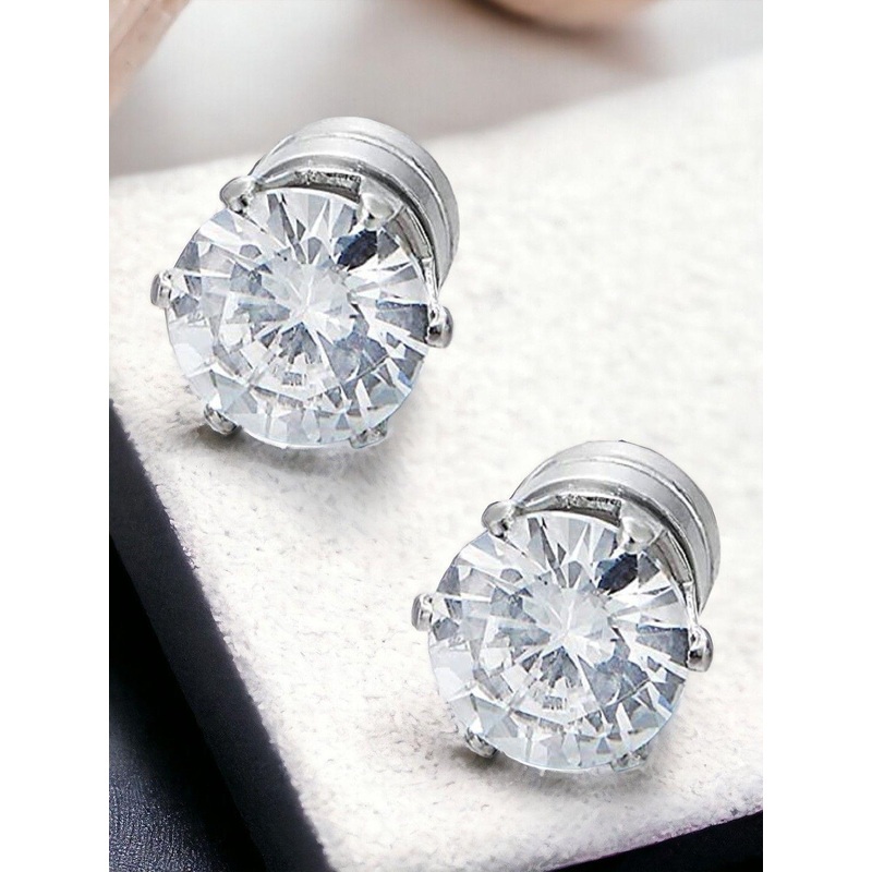 fabula Men Stainless Steel Cubic Zirconia Studded Circular Shaped Studs