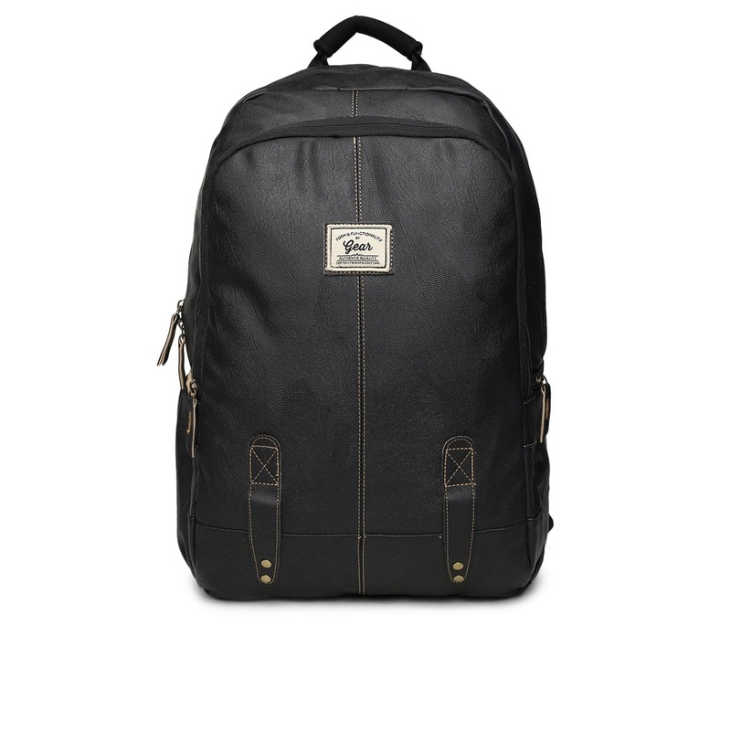 Gear Unisex Black Faux Leather Solid Backpack