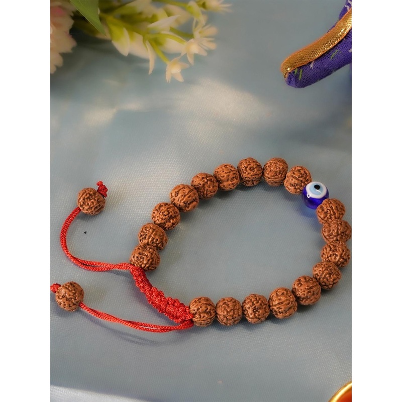 Japam Authentic 5 Mukhi Rudraksha Evil Eye Tie-up Band