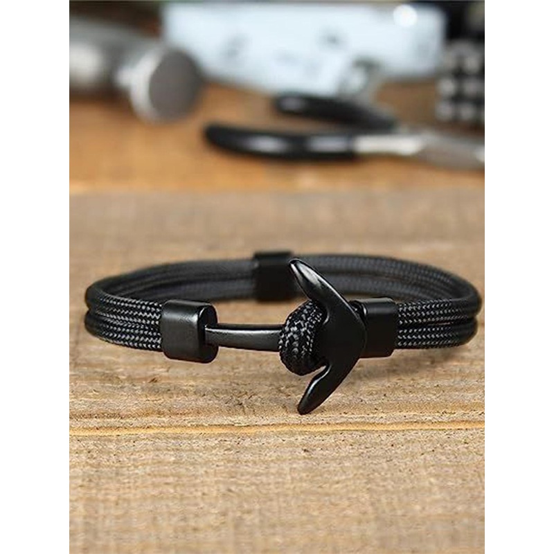 The Roadster Lifestyle Co Black Stainless Steel & Anchor Charm Bracelet