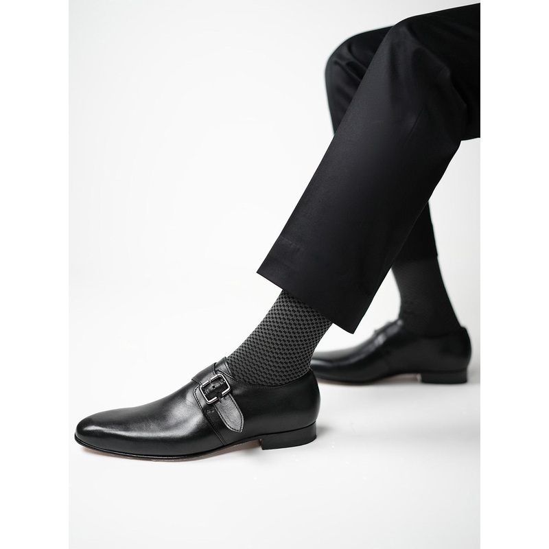 Theater Men Grey Checked Mercerized Cotton Formal Socks