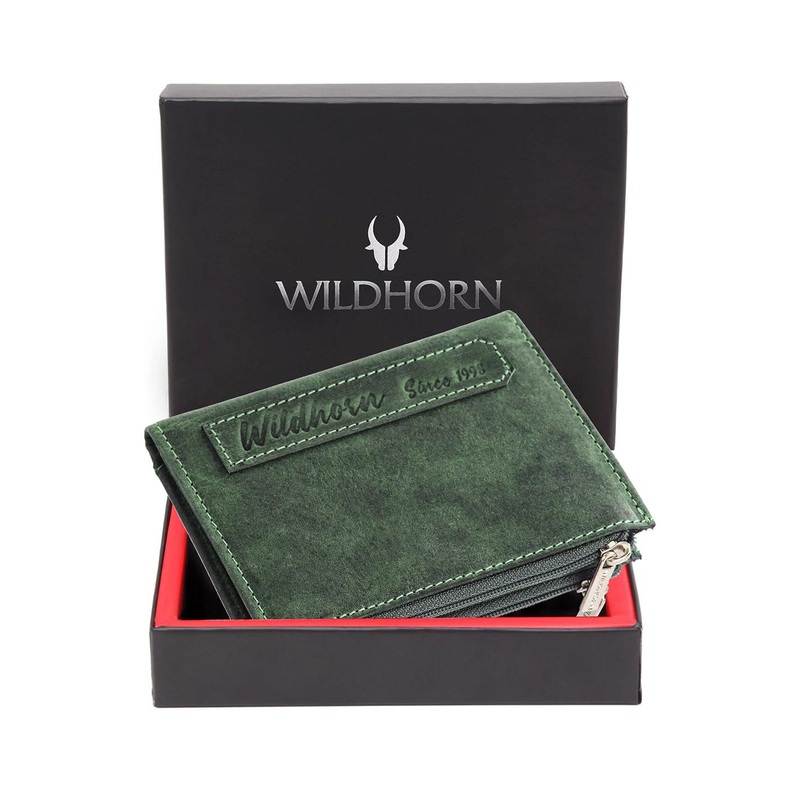 WildHorn Men Green Leather Two Fold Wallet