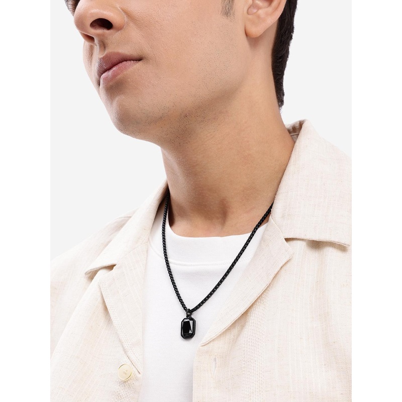 Black Toned Enamel with Crystal Pendant with Chain