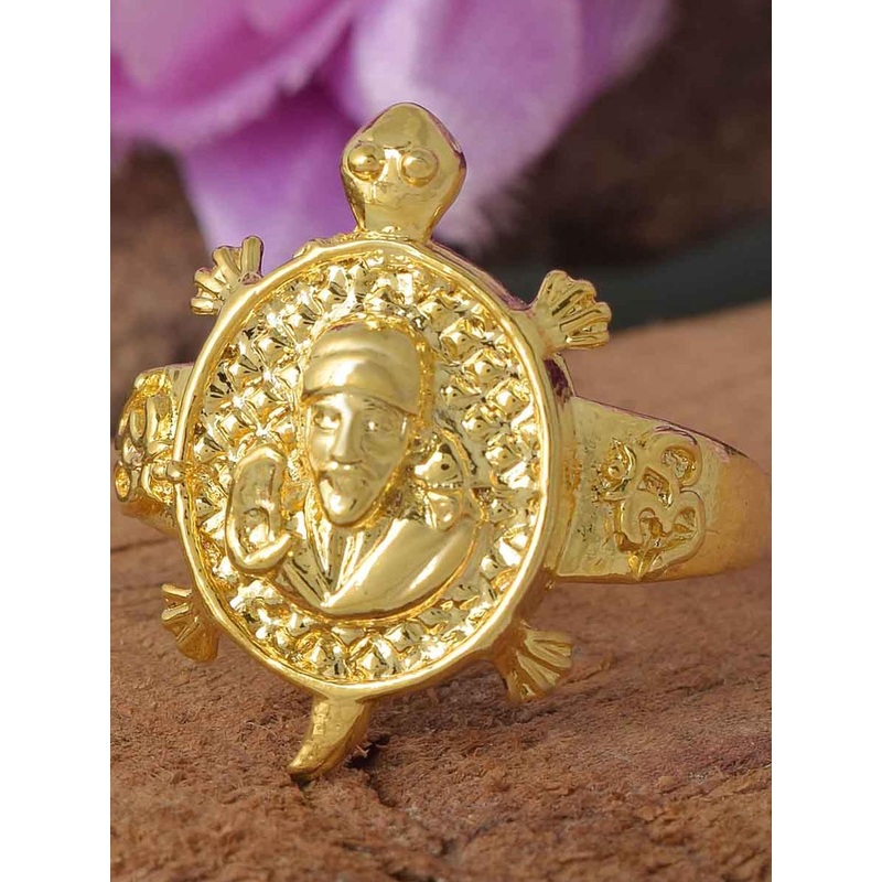 Brass Goldplated SaiBaba On Tortoise Vastu fingerring Fengshui Men Women