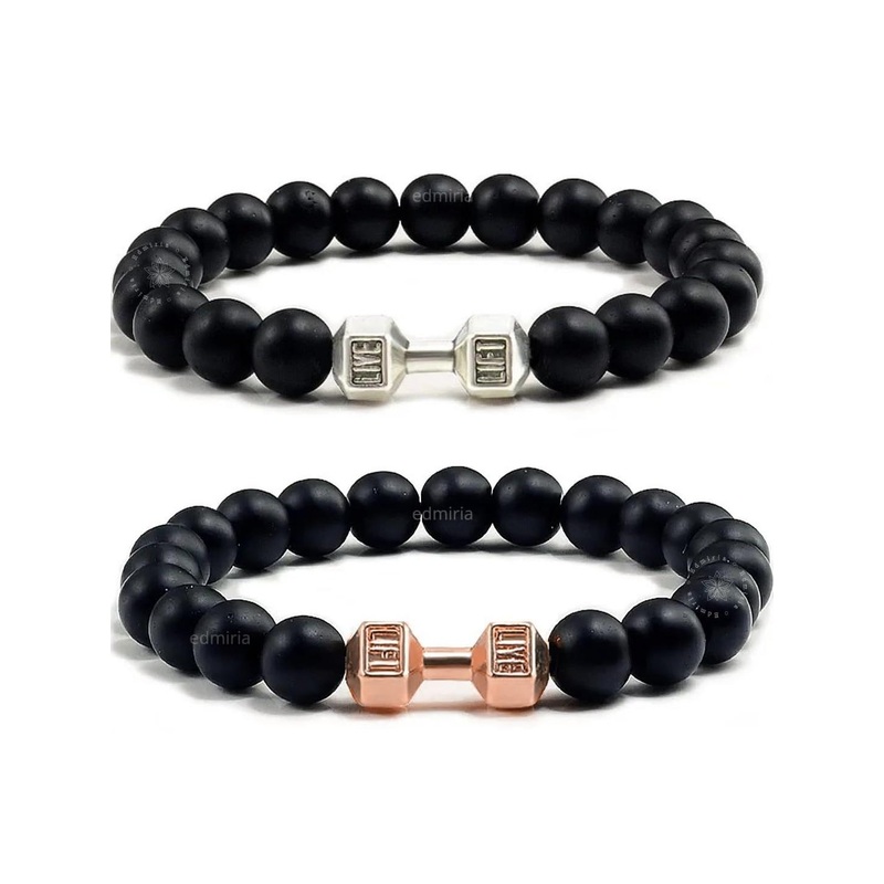 EDMIRIA Unisex Pack Of 2 Black Couple Wood Matching Elasticated Bracelet