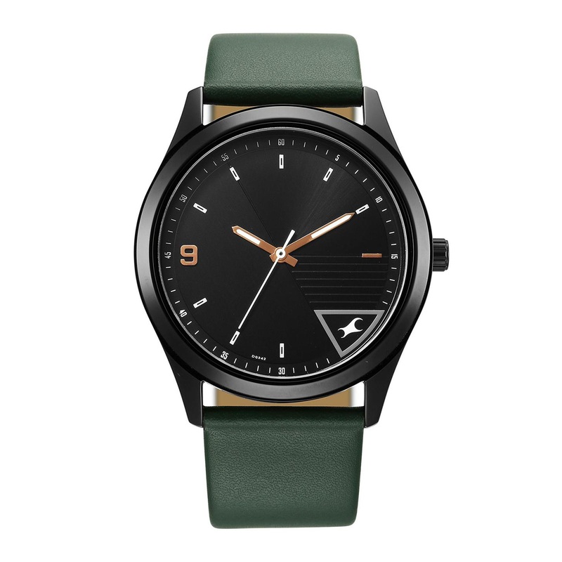 Fastrack Men Brass Dial & Leather Straps Analogue Watch 3317NL01