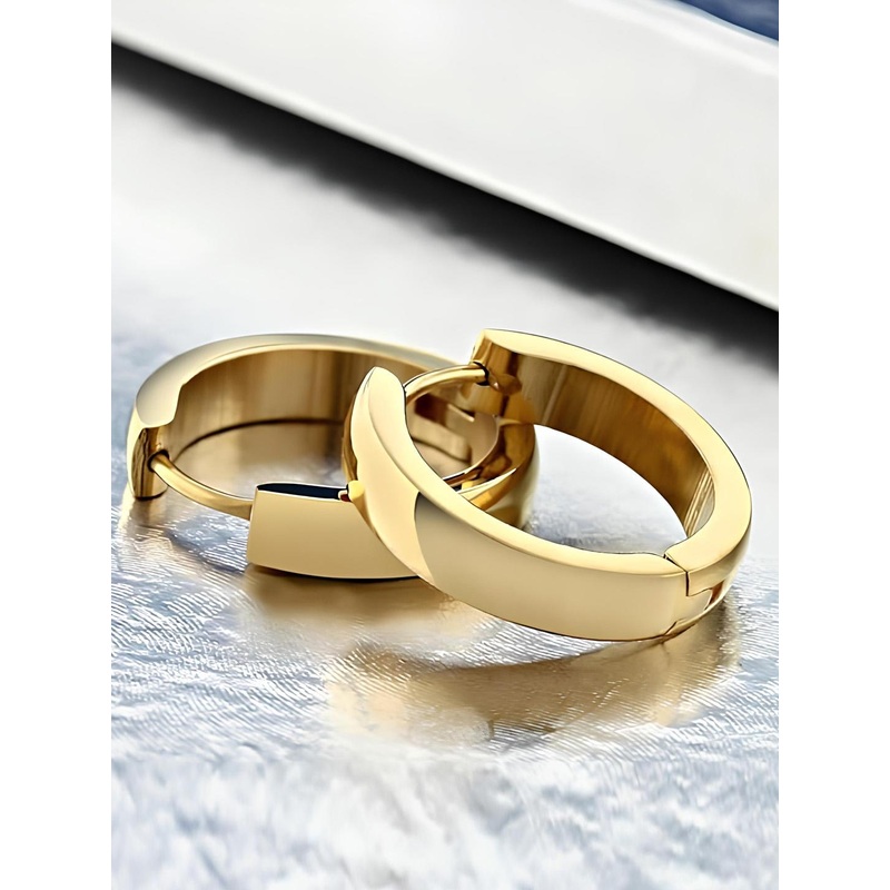 KARISHMA KREATIONS Men Gold-Plated Stainless Steel Hoop Earrings