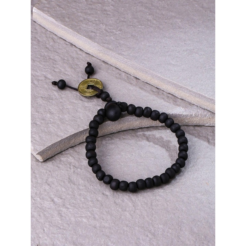 Roadster Men Black Beaded Adjustable Braclet
