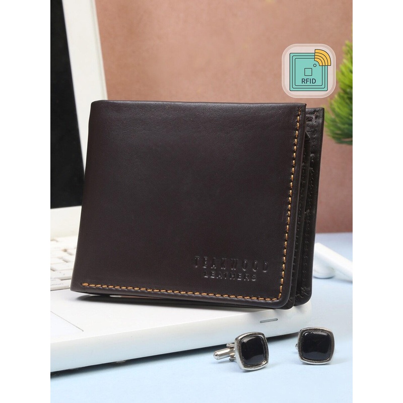 Teakwood Leathers Men Brown Solid Leather RFID Protected Two Fold Wallet