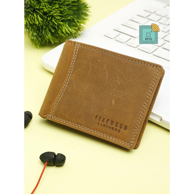 Teakwood Leathers Men Tan Solid Two Fold Leather Wallet