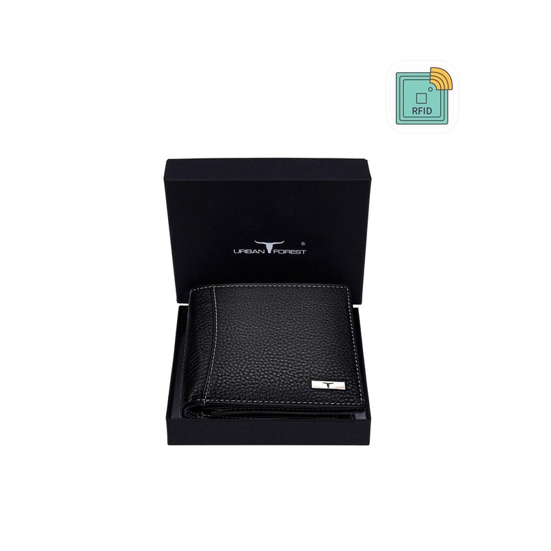 URBAN FOREST Men Black Leather Two Fold Wallet