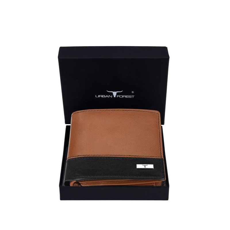 URBAN FOREST Men Brand Logo Colourblocked RFID Leather Two Fold Wallet