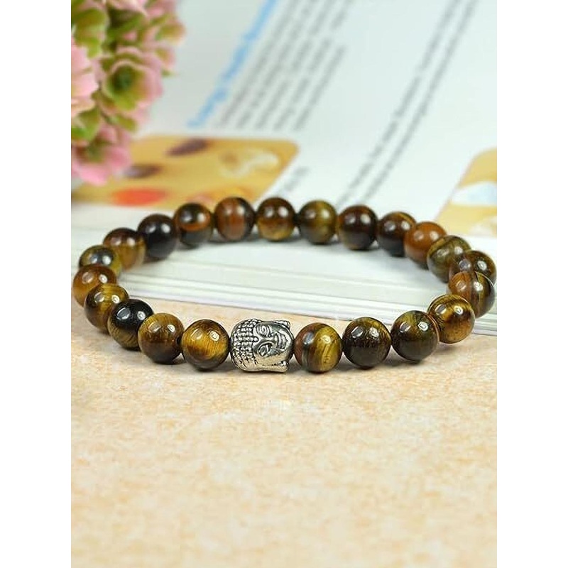 VIBESLE Unisex Tigers Eye And Budha Beads Bracelet