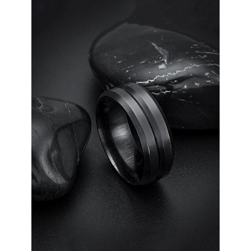 Yellow Chimes Men Black Stainless Steel Band Finger Ring