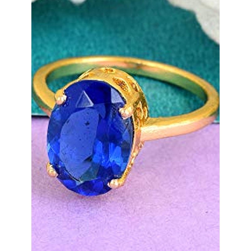 Brass Goldplated High Crown Faux Blue Sapphire(Neelam) Fingerring Men Women