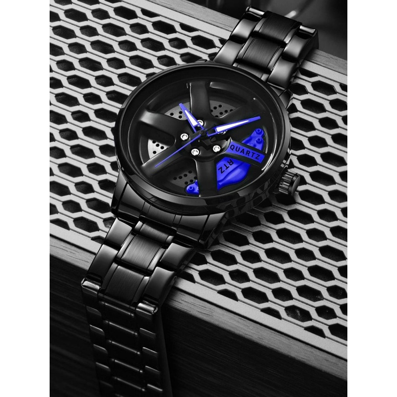EMPERO Men Brass Patterned Dial & Stainless Steel Wrap Around Straps Analogue Watches Blue Wheel Watch 2