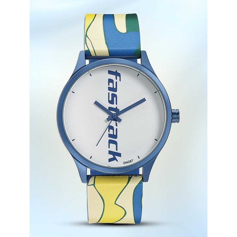 Fastrack Unisex White Aluminium Printed Dial & Blue Straps Analogue Watch 68031AP06