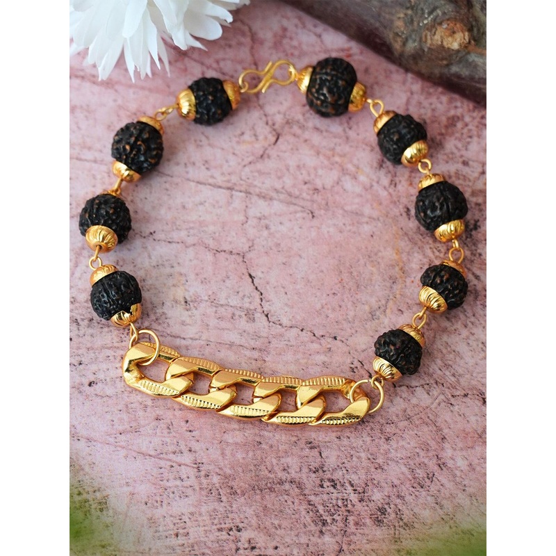 Japam Gold Plated Black Links Rudraksha Bracelet