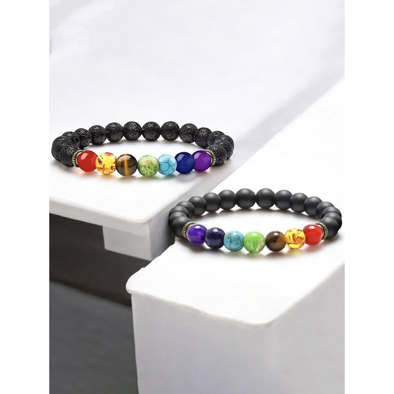 Jewels Galaxy Set Of 2 Artificial Beaded 7 Chakras Elasticated Bracelets