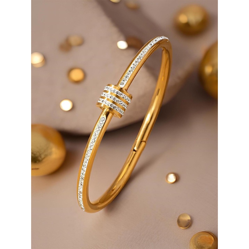 KARISHMA KREATIONS Unisex Cubic Zirconia Gold-Plated Kada Bracelet