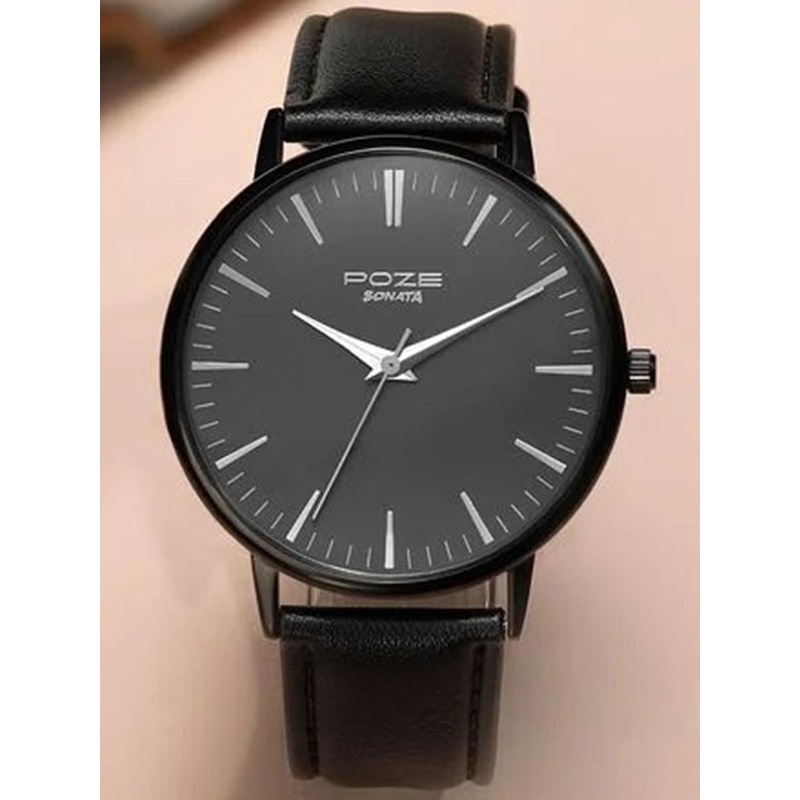 Sonata Poze Quartz Analog Dial Leather Strap Watch for Men – SP70029NL01W