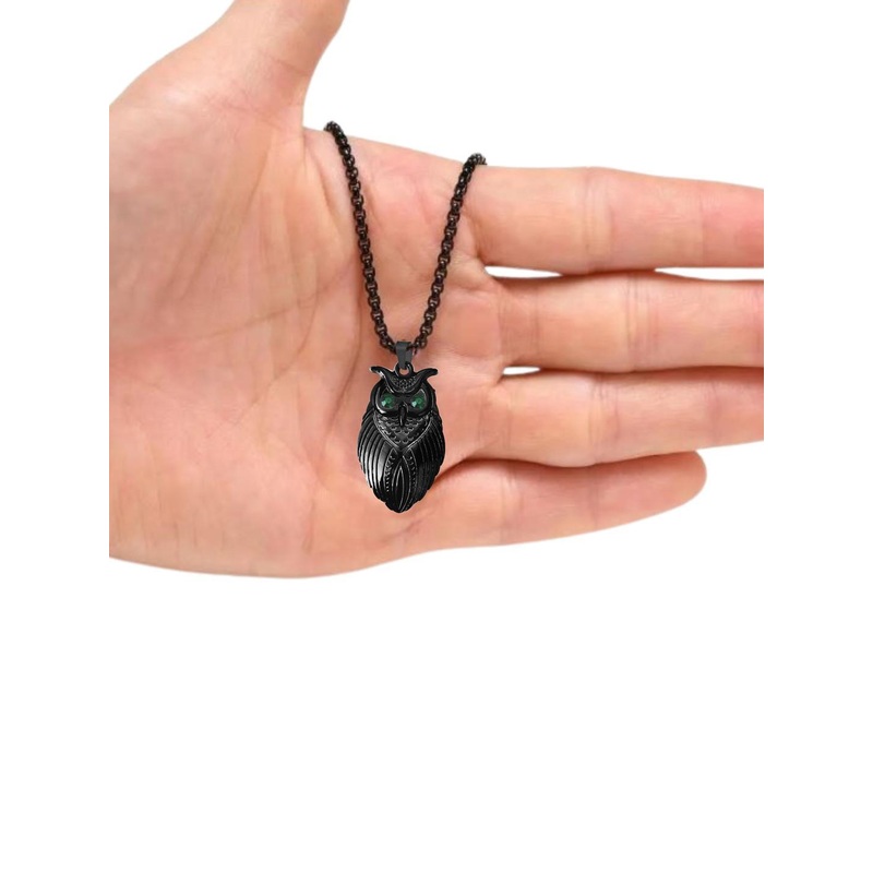 Sullery Men Black Stainless Steel Owl Pendant Chain