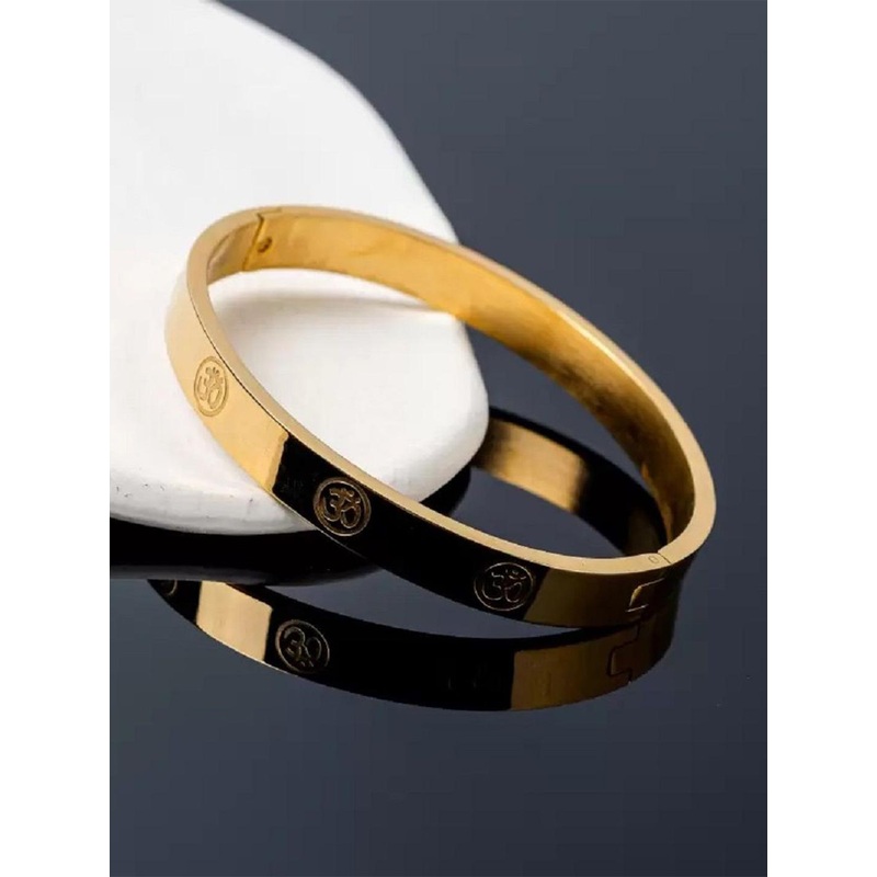 SZN Men Stainless Steel Gold-Plated Om Bangle-Style Bracelet