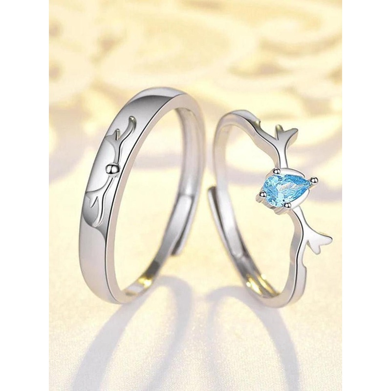 Teeragaj Unisex Set Of 2 Platinum-Plated Stone-Studded Couple Finger Rings