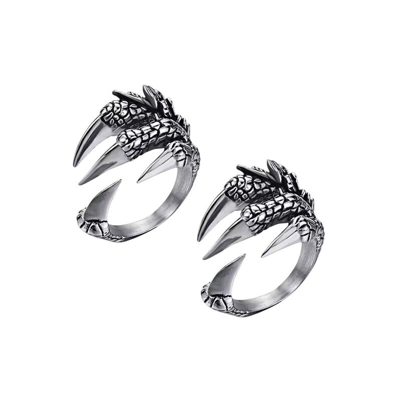 Teeragaj Unisex Set Of 2 Sliver-Plated Stainless Steel Textured Adjustable Finger Rings