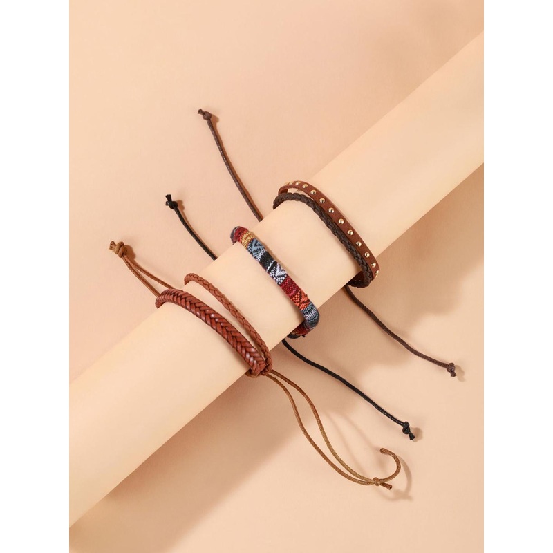 The Roadster Lifestyle Co. Men Set Of 3 Leather Elasticated Bracelet